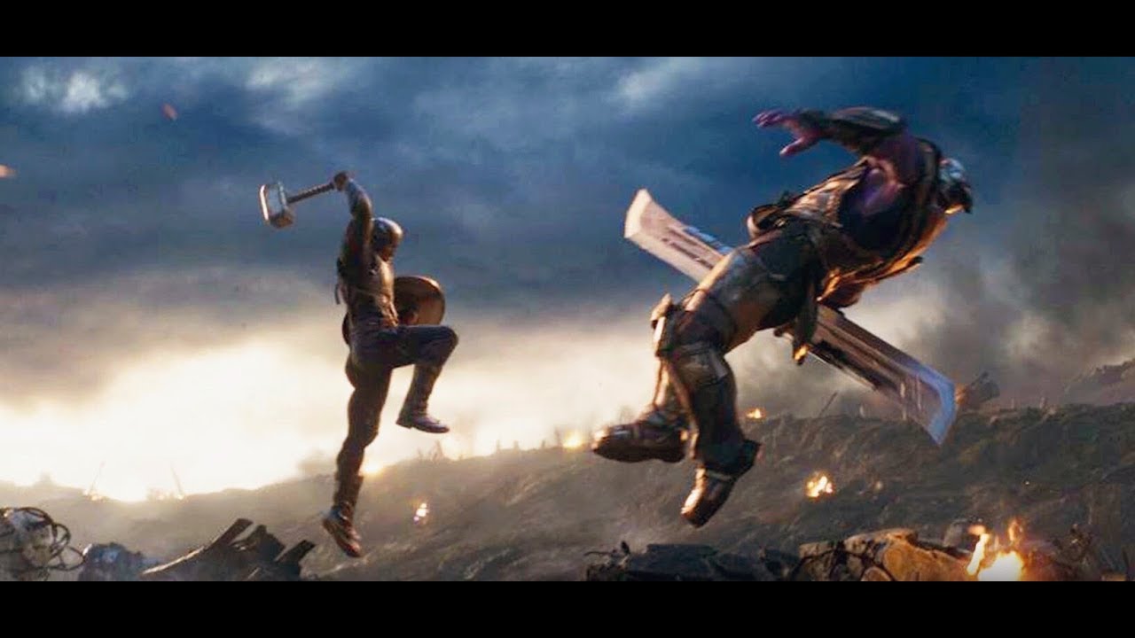Cap hitting Thanos with Mjolnir